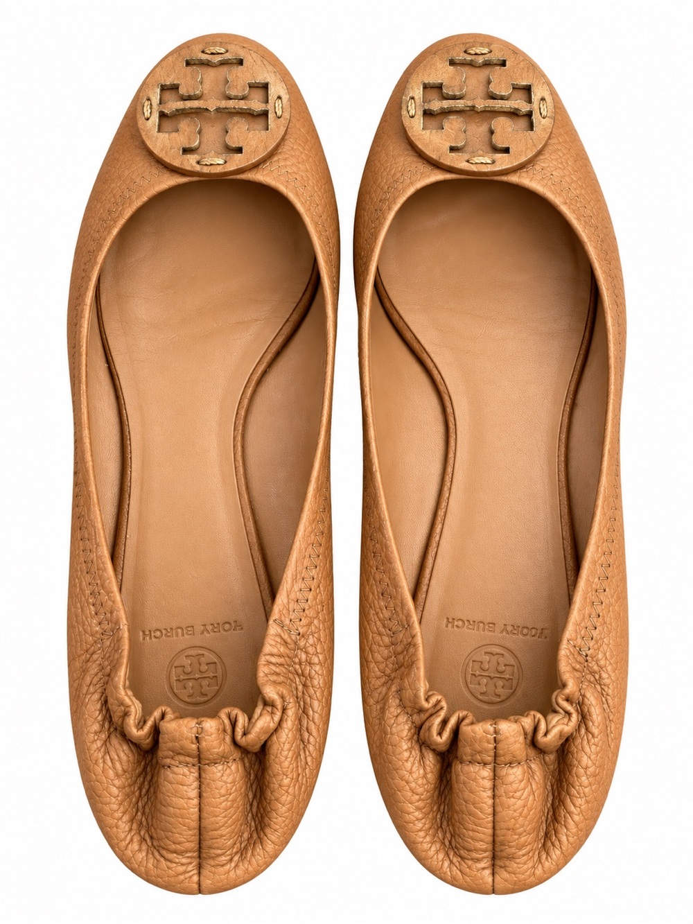 Tory Burch Cognac Leather Logo Ballet Flats